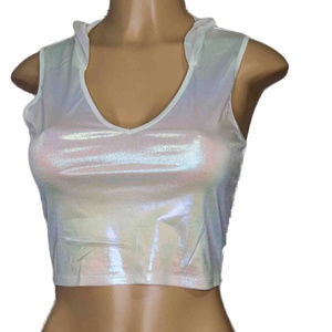 Rave White Holographic Crop Top Hoodie